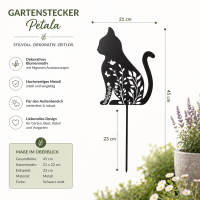 GILDE Gartenstecker Petala Katze aus Metall schwarz matt 45 cm