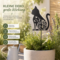GILDE Gartenstecker Petala Katze aus Metall schwarz matt 45 cm