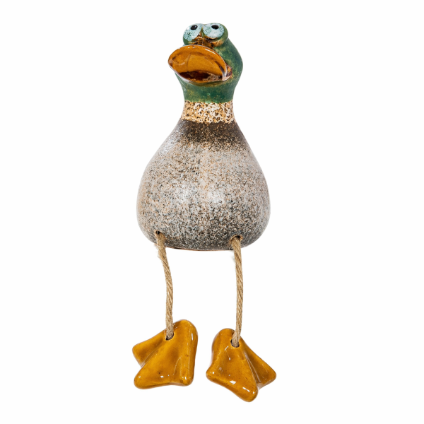 GILDE Kantenhocker Ente Richy aus Keramik – Dekofigur braun grün matt, 12 cm
