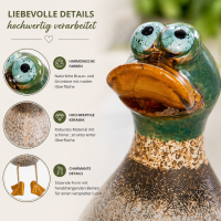 GILDE Kantenhocker Ente Richy aus Keramik – Dekofigur braun grün matt, 12 cm