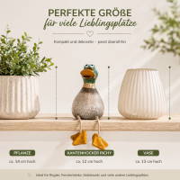 GILDE Kantenhocker Ente Richy aus Keramik – Dekofigur braun grün matt, 12 cm