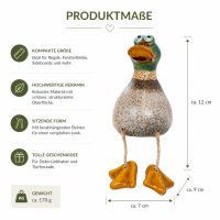 GILDE Kantenhocker Ente Richy aus Keramik – Dekofigur braun grün matt, 12 cm