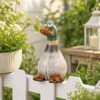 GILDE Zaunsitzer Ente Richy aus Keramik – Zaunfigur grün hellbraun matt, 18 cm