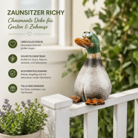 Keramik Zaunsitzer Ente 10x11,5x18 cm Grün - Deko für Zaun und Mauer