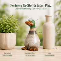 Keramik Zaunsitzer Ente 10x11,5x18 cm Grün - Deko für Zaun und Mauer