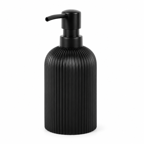 Seifenspender 17,6cm Schwarz - matt gerippter Pumpspender Polyresin