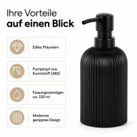 Seifenspender 17,6cm Schwarz - matt gerippter Pumpspender Polyresin