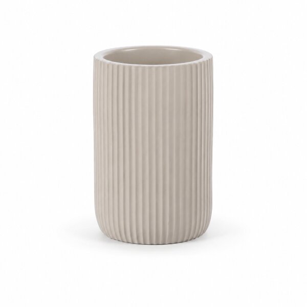 SAMOS Zahnputzbecher Taupe aus Polyresin mit geripptem Design
