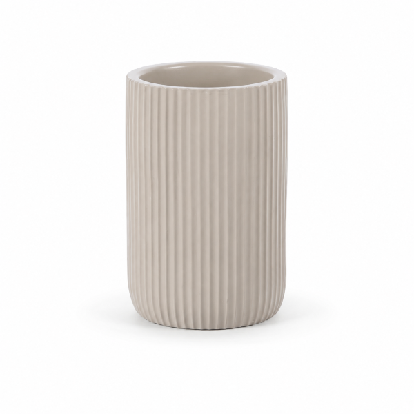 SAMOS Zahnputzbecher Taupe aus Polyresin mit geripptem Design