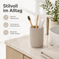 SAMOS Zahnputzbecher Taupe aus Polyresin mit geripptem Design