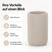 SAMOS Zahnputzbecher Taupe aus Polyresin mit geripptem Design