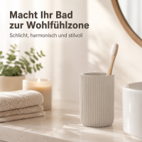 SAMOS Zahnputzbecher Taupe aus Polyresin mit geripptem Design