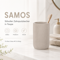 SAMOS Zahnputzbecher Taupe aus Polyresin mit geripptem Design