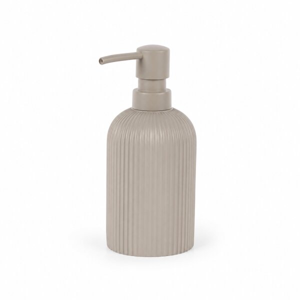 SAMOS Seifenspender Taupe aus Polyresin mit geripptem Design
