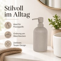 SAMOS Seifenspender Taupe aus Polyresin mit geripptem Design