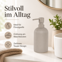 SAMOS Seifenspender Taupe aus Polyresin mit geripptem Design
