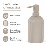 SAMOS Seifenspender Taupe aus Polyresin mit geripptem Design