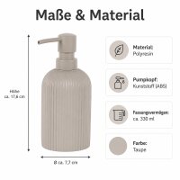 SAMOS Seifenspender Taupe aus Polyresin mit geripptem Design