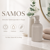 SAMOS Seifenspender Taupe aus Polyresin mit geripptem Design