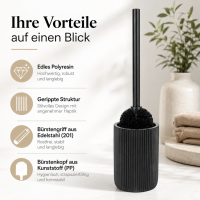 WC Garnitur modern 37,5cm Schwarz Polyresin WC Bürstenhalter