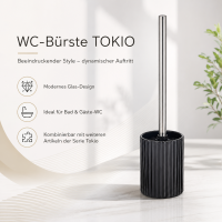 TOKIO WC-Bürste in Schwarz mit geriffeltem Glasbehälter