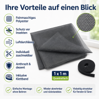 Fliegengitter 100 x 100 cm in Anthrazit mit Klettband