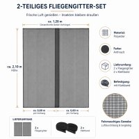 Fliegengitter 2er Set 60 x 210 cm Anthrazit mit Klettband