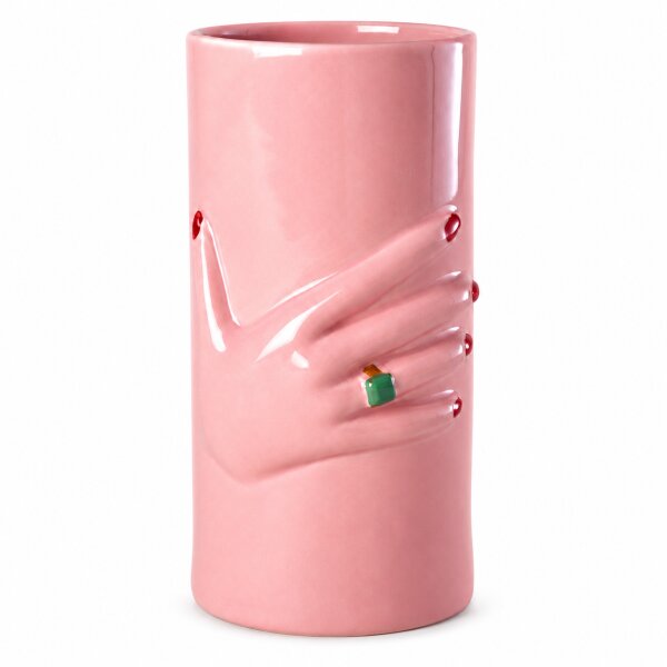 Keramikvase Pink mit Hand-Design, ca. 20 cm