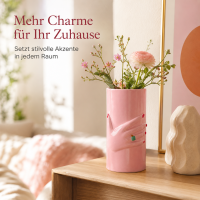 Keramikvase Pink mit Hand-Design, ca. 20 cm