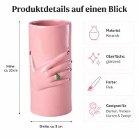 Keramikvase Pink mit Hand-Design, ca. 20 cm