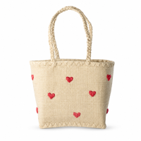 Rice Handgefertigte Raffia Tasche mit roten Herzen...