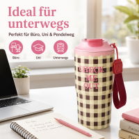 RICE Thermobecher Check Me Out 550 ml – kariert in Pink & Braun