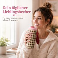 RICE Thermobecher Check Me Out 550 ml – kariert in Pink & Braun