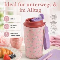 RICE Thermobecher Swan in Paris 550 ml – rosa Schwan-Print
