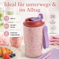 RICE Thermobecher Swan in Paris 550 ml – rosa Schwan-Print