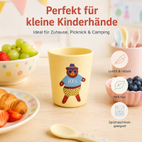 RICE Kinderbecher aus Melamin 150 ml – gelb mit Bärenmotiv ROCK