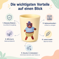 RICE Kinderbecher aus Melamin 150 ml – gelb mit Bärenmotiv ROCK