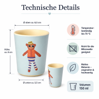 Melamin Kinderbecher 150ml Blau Himmelblau - kleiner Becher mit Affe