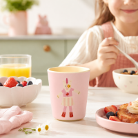 RICE Melamin Kinderbecher mit Einhorn-Motiv, rosa, 150 ml
