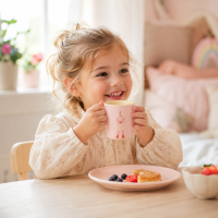 RICE Melamin Kinderbecher mit Einhorn-Motiv, rosa, 150 ml