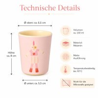 RICE Melamin Kinderbecher mit Einhorn-Motiv, rosa, 150 ml