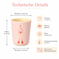 RICE Melamin Kinderbecher mit Einhorn-Motiv, rosa, 150 ml
