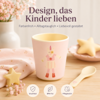 RICE Melamin Kinderbecher mit Einhorn-Motiv, rosa, 150 ml
