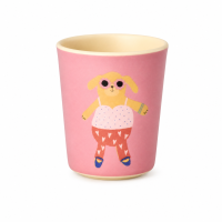 RICE Melamin Kinderbecher mit Hundemotiv, rosa, 150 ml