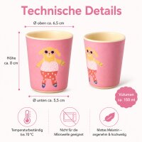 RICE Melamin Kinderbecher mit Hundemotiv, rosa, 150 ml