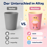 RICE Melamin Kinderbecher mit Hundemotiv, rosa, 150 ml