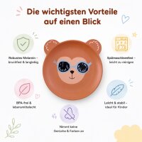 RICE Melamin Kinderteller mit Affenmotiv – matt, BPA-frei, Ø 19 cm