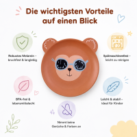 RICE Melamin Kinderteller mit Affenmotiv – matt, BPA-frei, Ø 19 cm