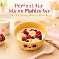 RICE Melaminschale Bär mit Blumenbrille – BPA-freie Kinderschale Ø ca. 12,5 cm