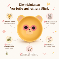 RICE Melaminschale Bär mit Blumenbrille – BPA-freie Kinderschale Ø ca. 12,5 cm